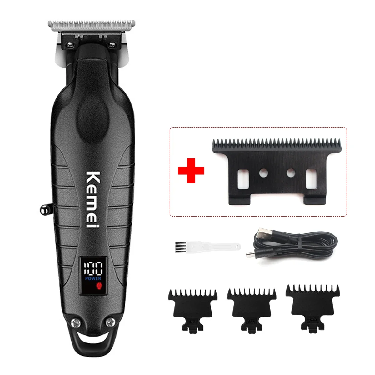 Kemei KM-2293 Full Metal Trimmer for Men Zero Gapped Finishing Machine DLC T-Blade Hair Trimmer Machine LED Haircut: green