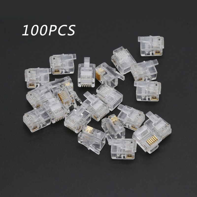 100Pcs RJ12 6P6C Modulaire Kabel Hoofd Telefoon Connectors Crystal Stekkers: Default Title