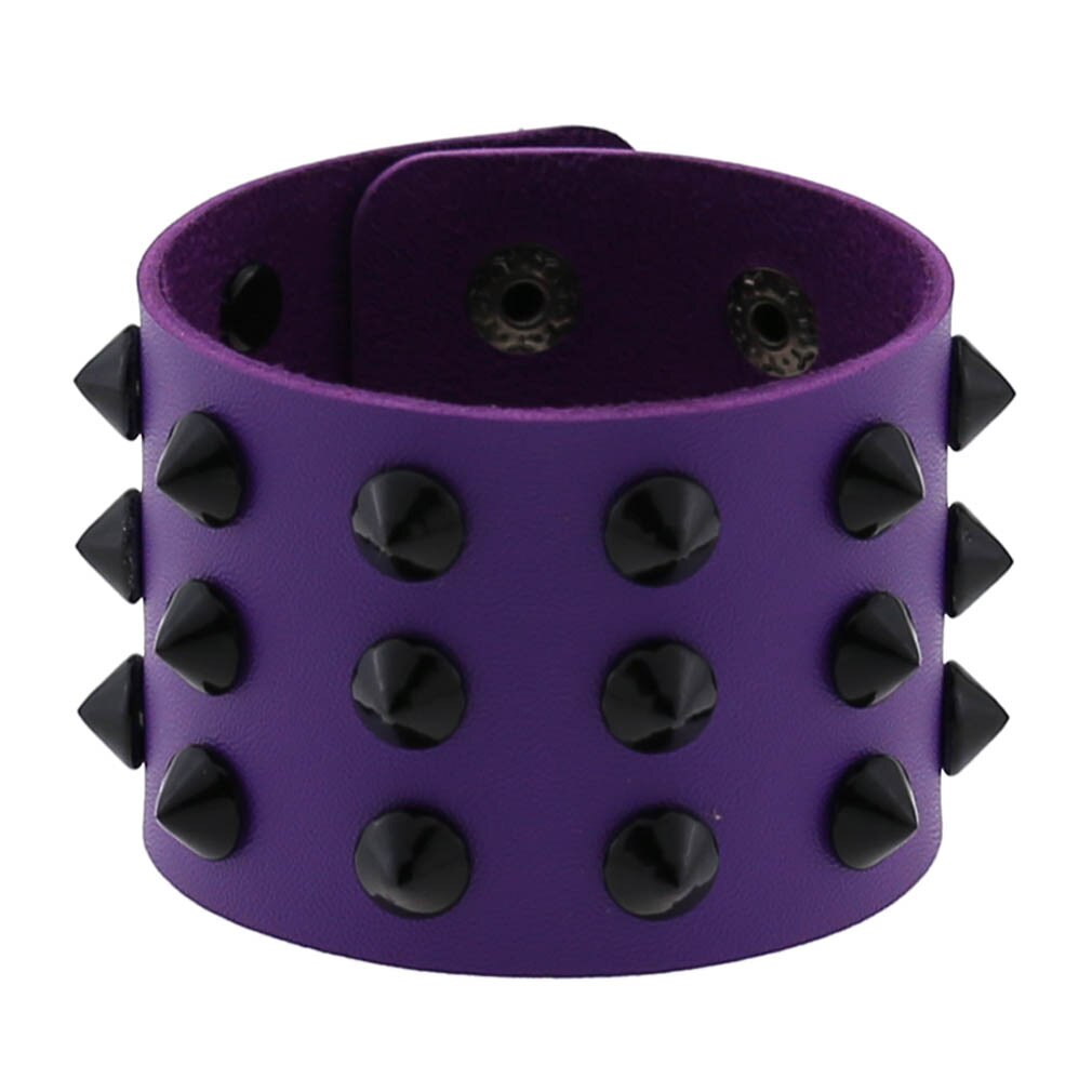 Bracelet gothique Punk Steam pour hommes, noir, blanc, rouge, en cuir pour femmes et hommes, bouton pression, bijoux: Purple