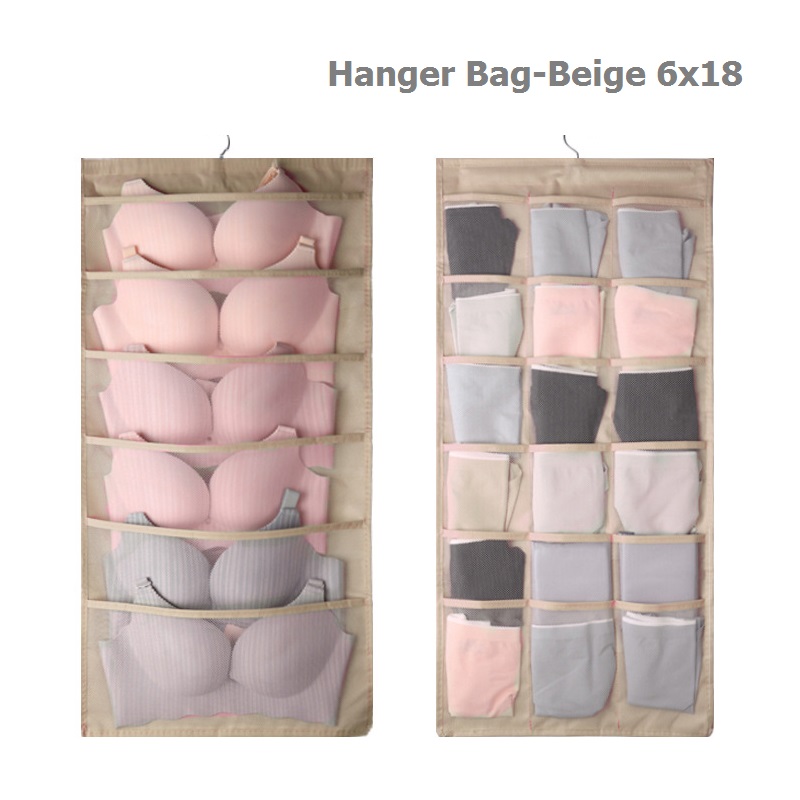 Clothes Storage Hanging Pocket Bag Non-woven Fabric Breathable Double-Side Organizer With Hanger for Bra Underwear Sock Storage: Beige 6x18