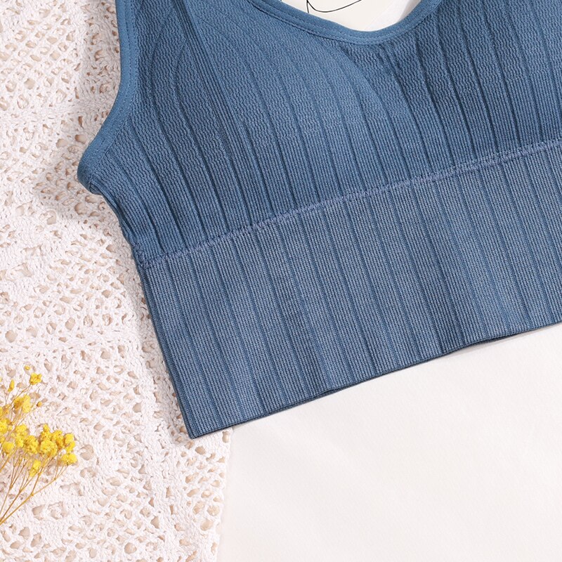 Seamless Padded Crop Top Women Bra Sports One-Piece Tube Top Underwear Striped Wireless Lingerie