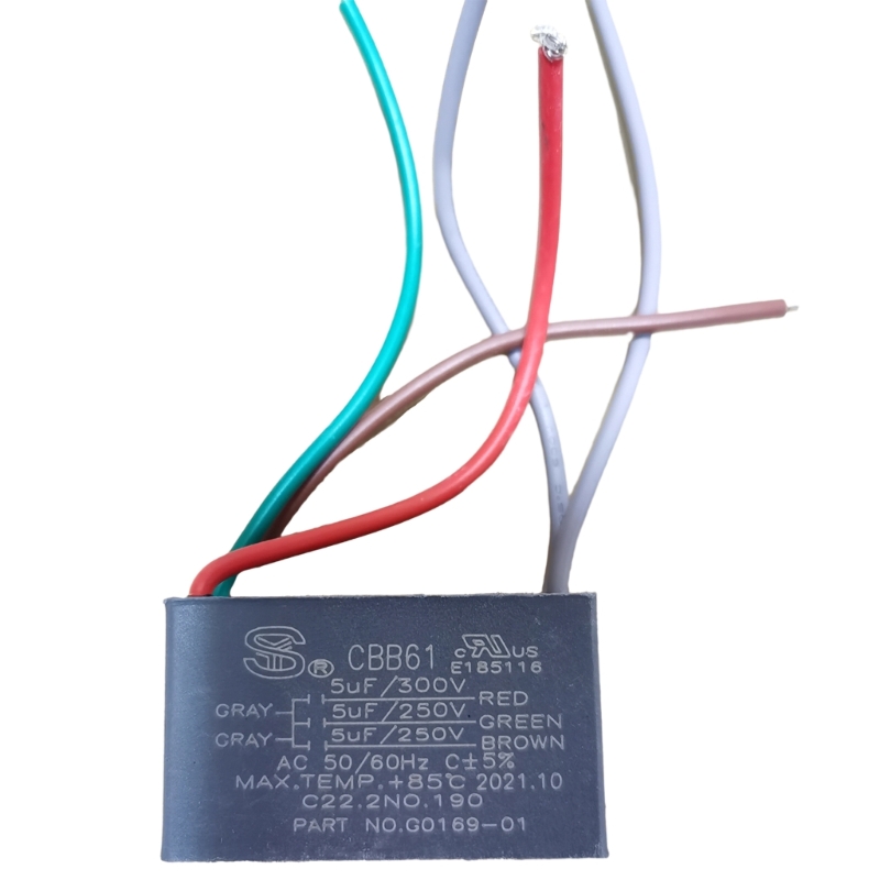 Ceiling Fan Capacitor CBB61 4.5+6+5UF 4.5+6+6UF 5+5+5UF 4+4+2.5UF 4+5+6UF 5 Wire 250V 50/60Hz Motor Running Capacitor: Blue