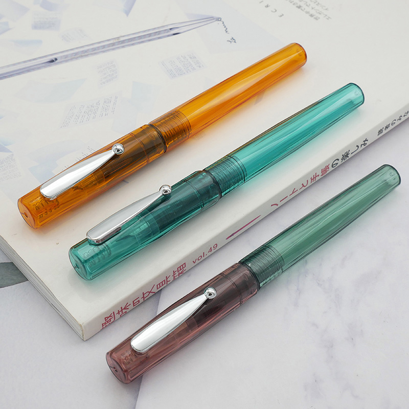 Pluma estilográfica de platino Original, prefounta transparente de 3 colores, punta de acero inoxidable de 0,3mm, papelería escolar para escribir piedra natal