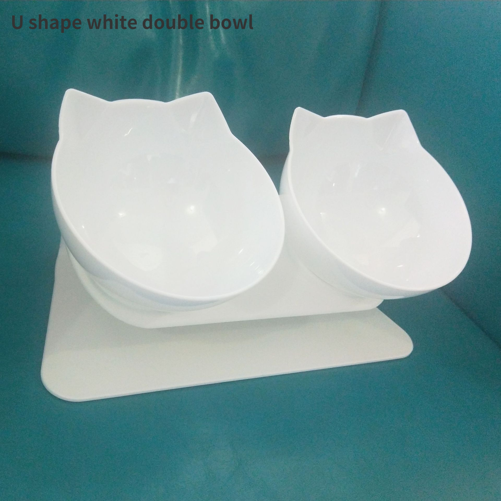 Pet Food Bowl Cat Bowl Drinking Water Eating Dog Bowl Automatic Hydration Double Bowl Cat Neck Guard Plastic Dog Eating Bowl: U shape - White
