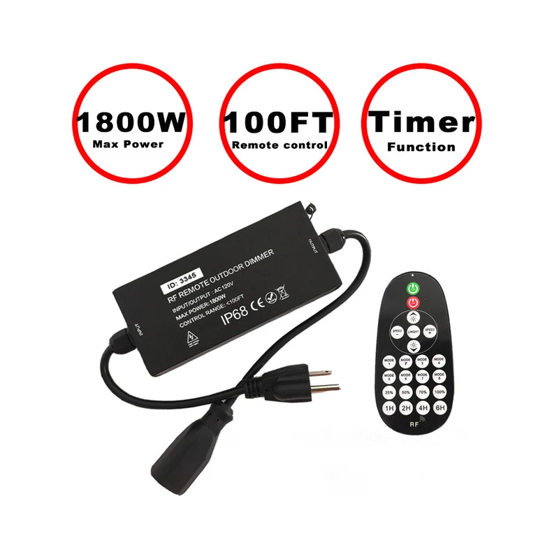 Gradateur extérieur étanche, interrupteur de puissance, télécommande RF, contrôleur à intensité variable enfichable pour ampoule LED, guirxiété lumineuse, 110V, 220V, 1800W: GRIS / 220V