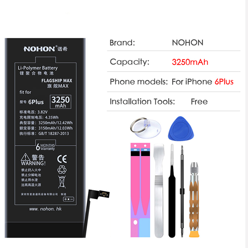 NOHON Hoge Capaciteit Originele Batterij Voor iPhone 6S 6 7 8 Plus 5 5S 5C SE Vervanging Bateria mobiele Telefoon Batterij + Gratis Tools: For iPhone 6Plus