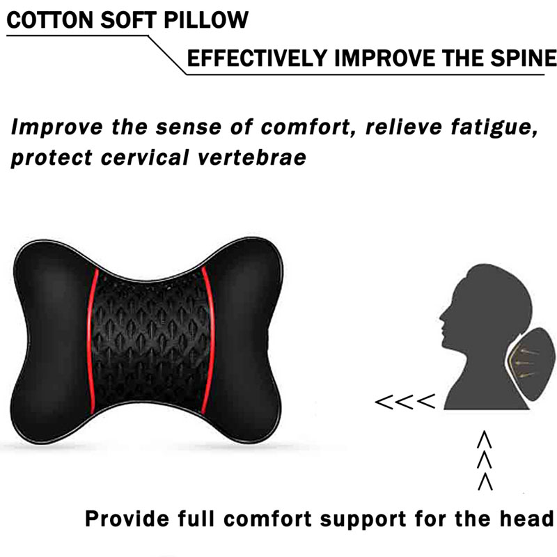 3D Pu Leather Headrest 2Pcs Black Red Car Seat Head Neck Rest Cushion Pad 3D Headrest Pillow Car Interior Decoration