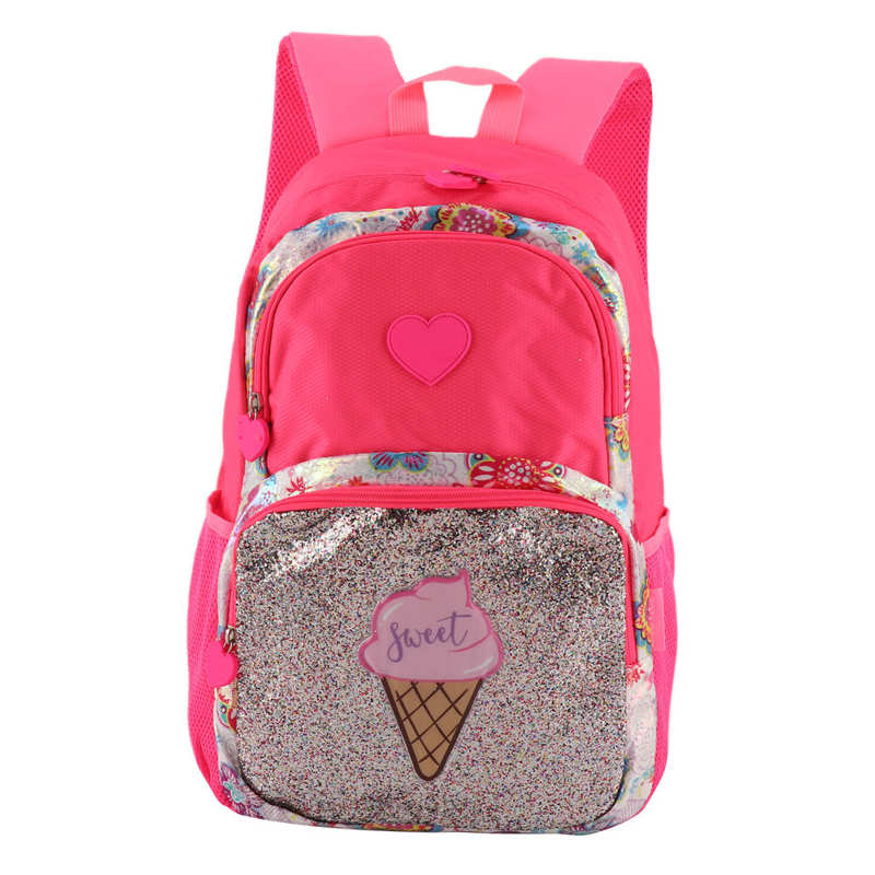 Verstelbare Loopstoeltje Shining Pailletten School Rugzak Ijs Patroon Peuter Baby Kinderen Rugzak Veiligheid Band: Fluorescent peach