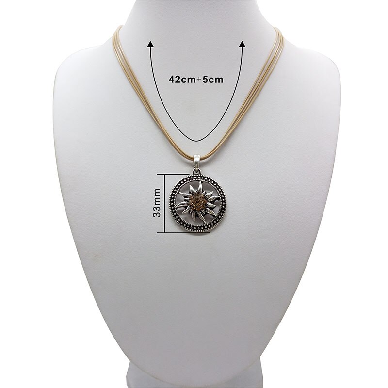 Vintage Zilveren Gesneden Edelweiss Ketting Hanger Zonnebloem Dirndl Traditionele Duitse Sieraden