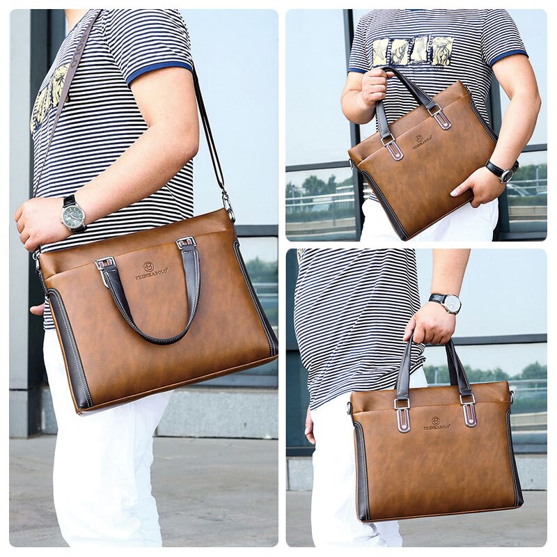 Men Business Laptop computer Briefcase Shoulder Messenger Bags for Man Casual Office Hand Bag Male Waterproof Leather Handbag