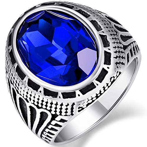 Ethic Men's Ring Vintage Stainless Steel Ring Blue Green Red Crystal Inlay Totem Wedding Band Anniversary Birthday Ring Anillos: 11 / blue