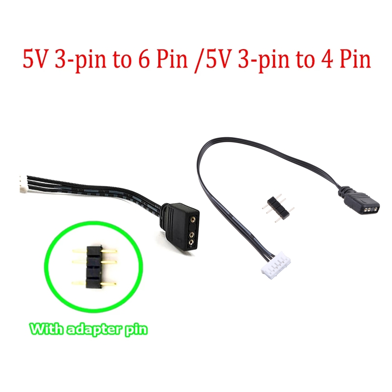 Pin do controlador 5V 3 do fã a 6pin 4Pin cabo 5V ARGB 3 P do adaptador de transferência a 4P 6P