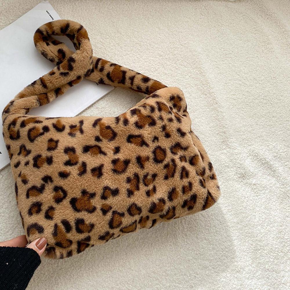 INS Women Winter Plush Flower Pattern Small Shoulder Bags Female Underarm Bags Faux Fur Handbag Furry Fluffy bolsas: Light Brown