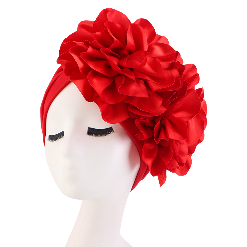 King Flower Turban Women Hair Loss Bonnet Muslim Hat Chemo Cap Hijabs Headscarf Wedding Party Hat Head Wraps Indian Hat Turbante: Red