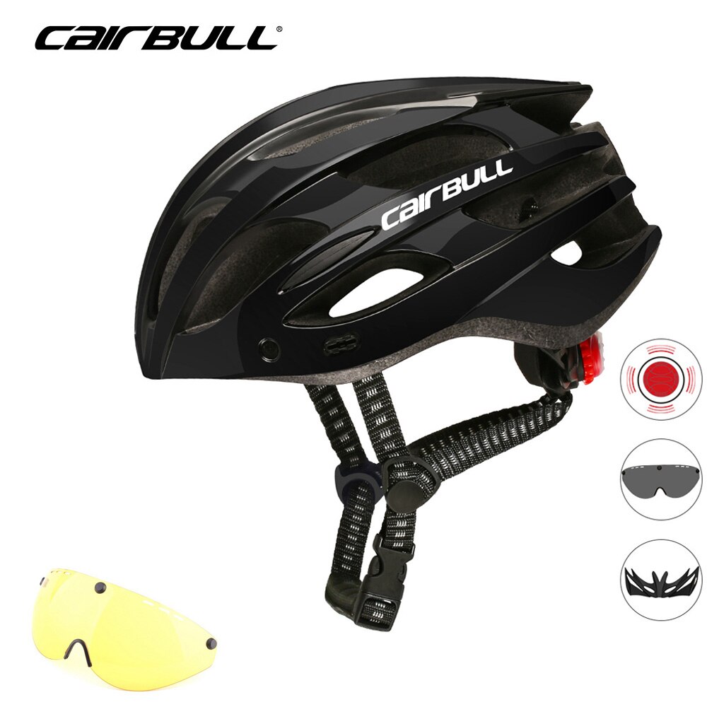 Cairbull-casco de ciclismo con 3 lentes, luz LED trasera con visera extraíble, gafas de seguridad Casco de Bicicleta de carretera, moldeados integralmente, cascos de MTB: Color 6