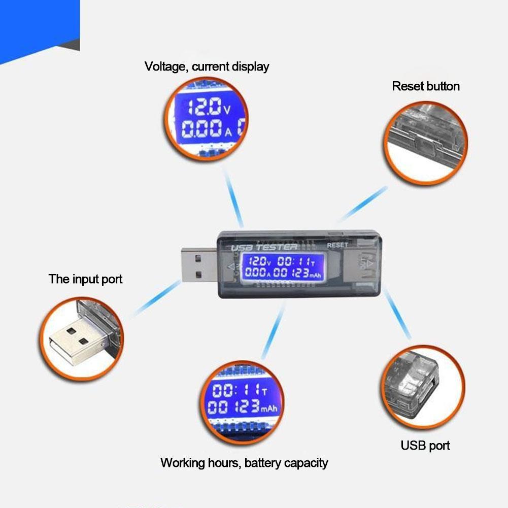 4-20V USB Voltage Meter Current Detector Battery Tester Support QC2.0 USB Charger Voltmeter Battery capacity display