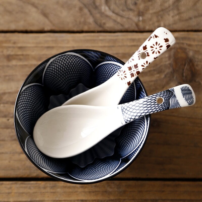 Ceramic Soup Spoon Combination Porcelain Tableware Underglaze Color CZY1031