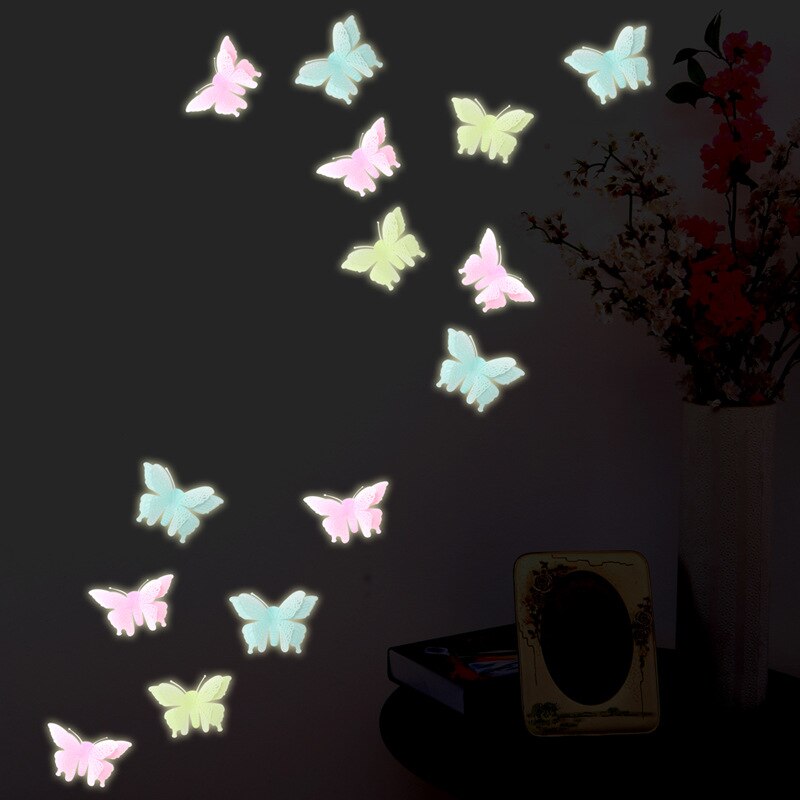 6 pcs/ pack Three-dimensional Butterfly Luminous Toy Glow in Dark Toys Room Stickers for Kids Bedroom Random color