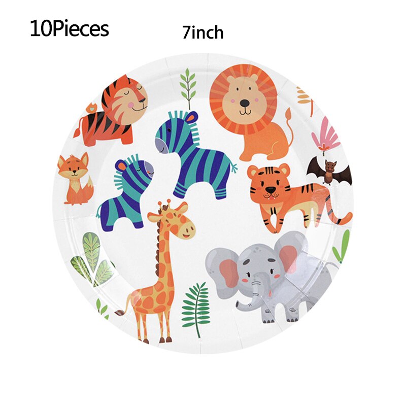 Vajilla desechable de animales de la selva, decoración para de cumpleaños, Safari, Zoo, león, elefante, suministros para Baby Shower: B01-10Pieces