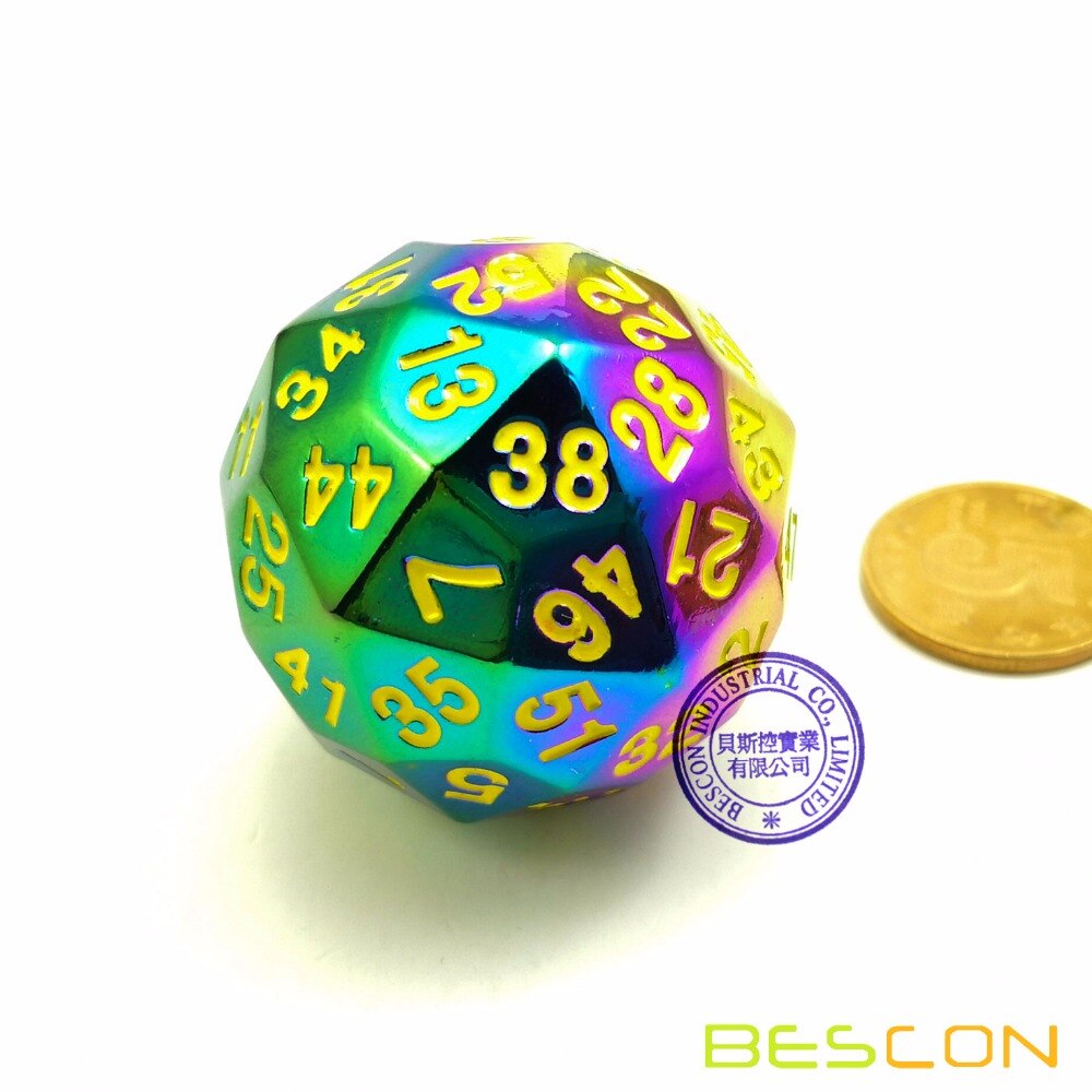 Bescon Fantasy Iridescent Solid Metal 60 Sides Dice, Rainbow Metallic D60