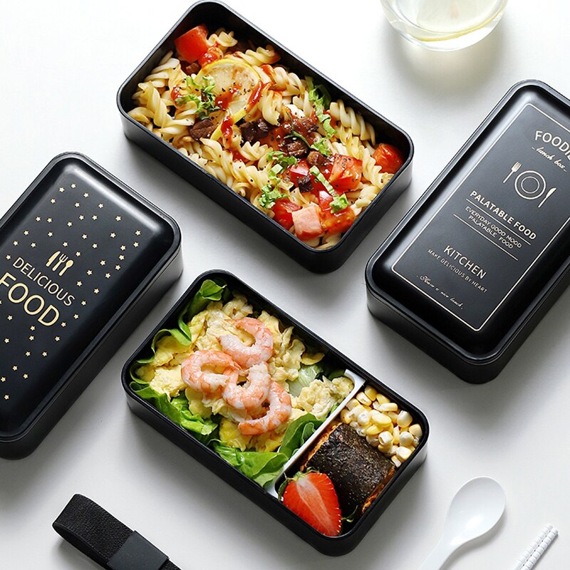 Portable Rectangular Lunch Box Double Plastic with Compartments Bento Box 1200ml Microwave Tableware Food Storage Container