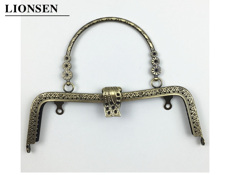 LIONSEN 20cm leaf Metal Purse Frame Handle Clutch Bag Accessories DIY Kiss Clasp Lock Bronze Embossing M-shaped HandBag Hardware