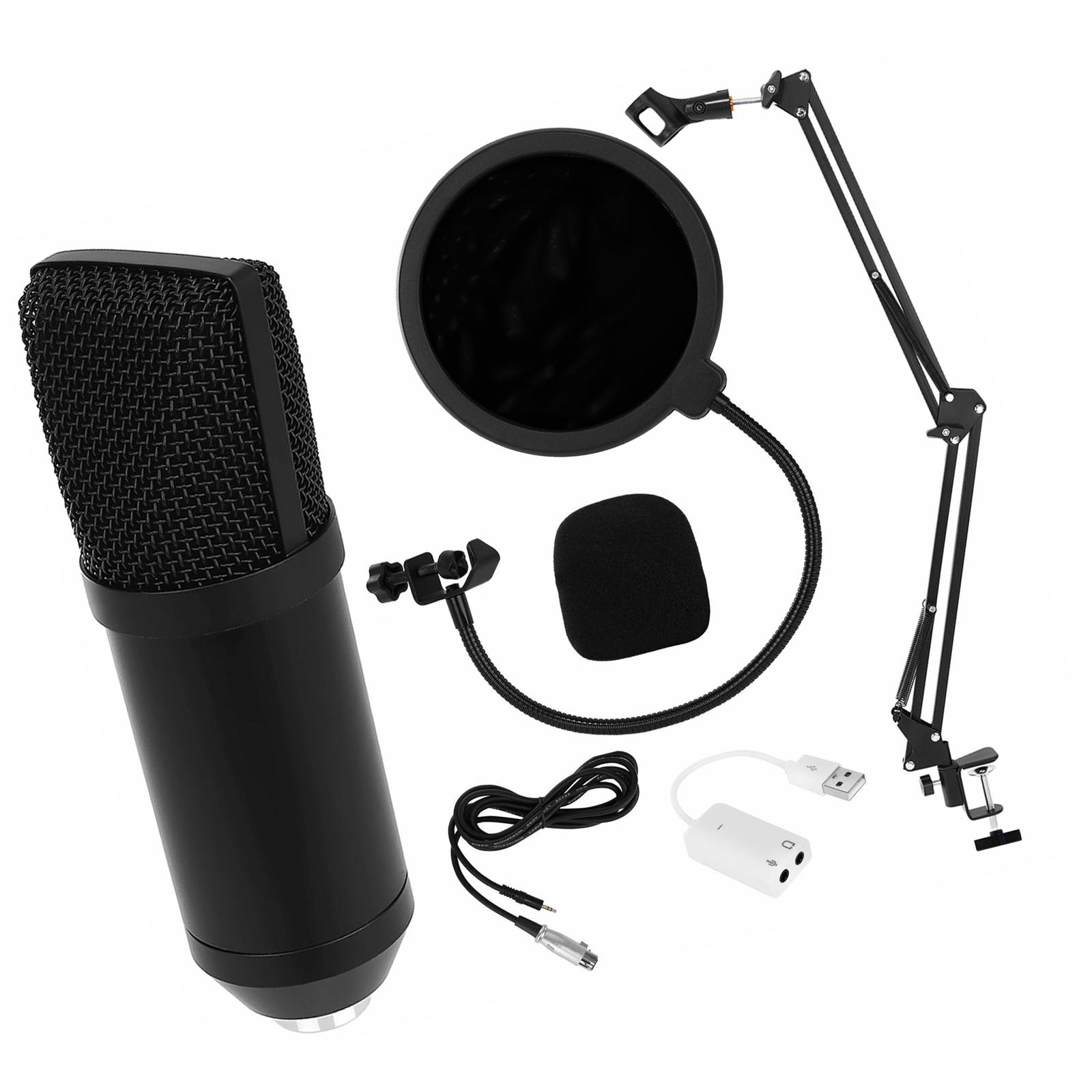 6Pcs Podcast Condensator Microfoon Professionele Studio Mic Set Pc Microfoon Voor Studio Opname Broadcasting Zwart
