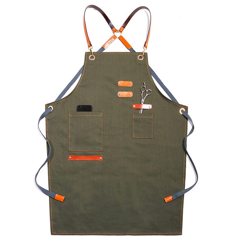 Solid Denim Pocket Bibs House Cleaning Working Coffee Pinafore Canvas Apron Kitchen Accessories Shop Cooking Baking Accessories: 2WQ-46451-001