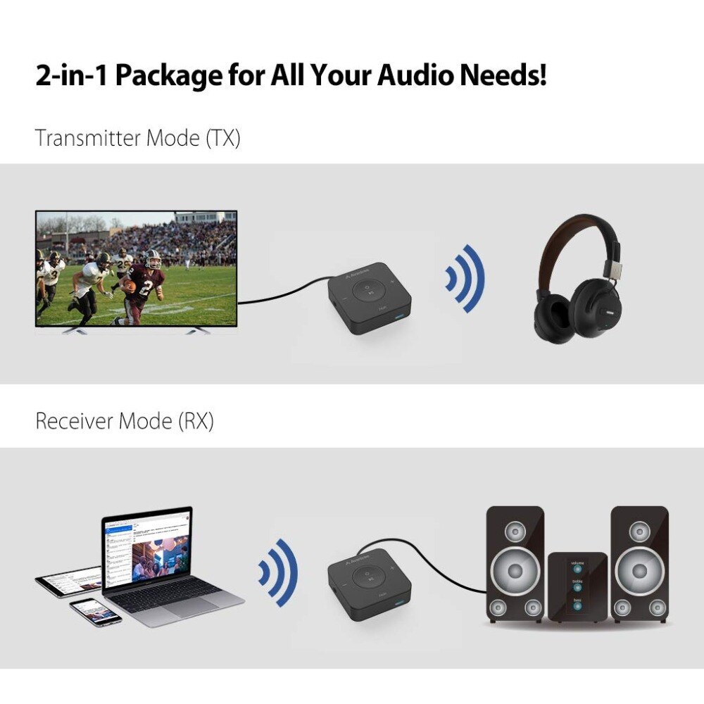 Avantree  tc417 bluetooth sändare mottagare för tv, optisk digital toslink, volymkontroll för 3.5mm aux, rca , 20h speltid