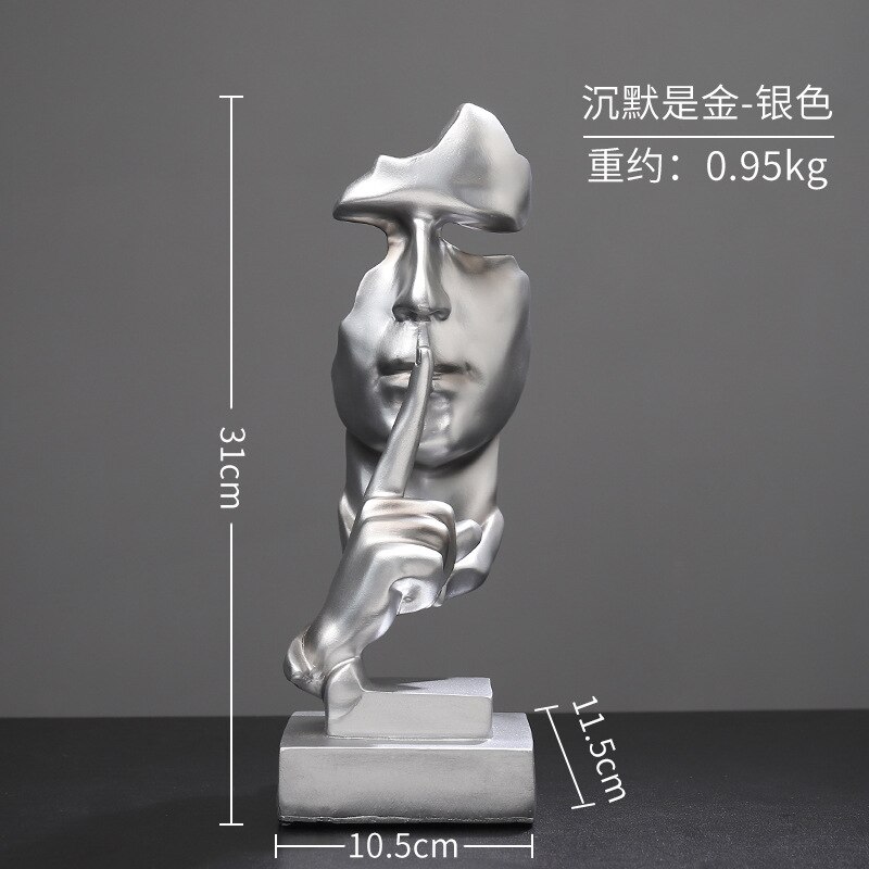 European Black White Silver Abstract Character Resin Statue Accessories Crafts 31cm Not Talking Abstract Sculpture Home Decor: Silver
