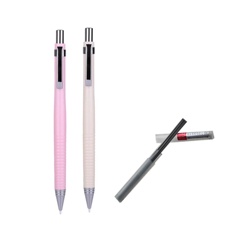 Models Auto Mechanical Pencil 0.7mm Cute Plastic Drafting Automatic Pencil For Kid School Supplies 2B Pencil Refill: 1pink-1yellow