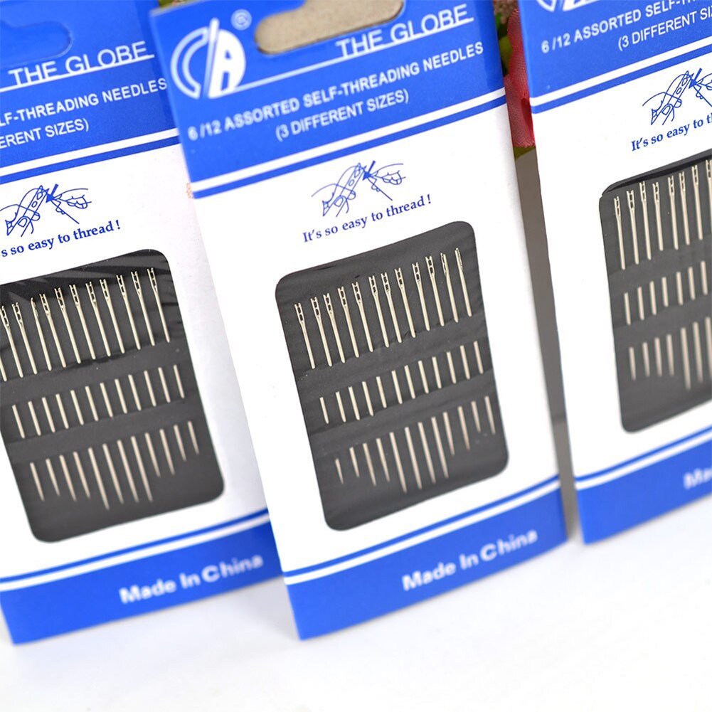 12pcs/set Repair Stitch Metal Art Hand Tool Self Threading For Old Man Assorted Embroidery Double Hole Blind Sewing Needle Craft