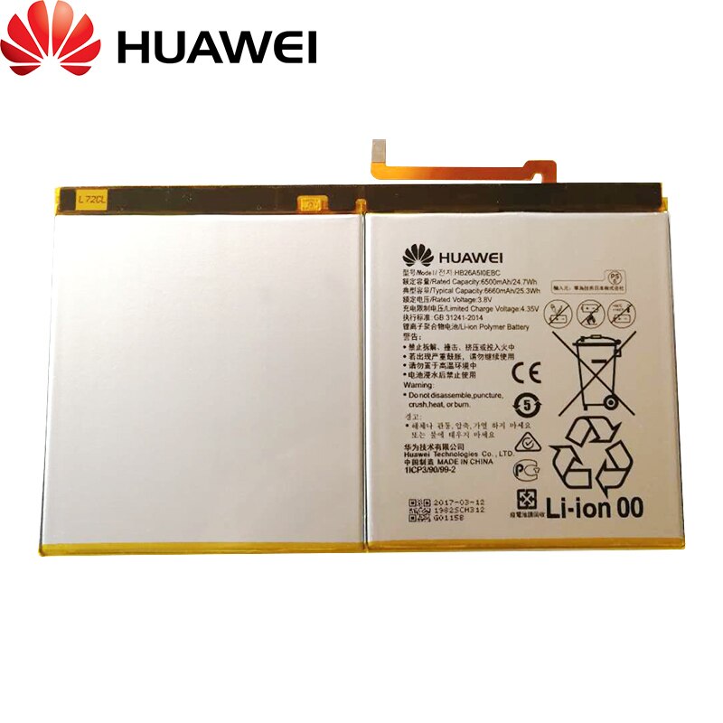 Huawei-Batería de tableta Original 6660mA HB26A510EBC para Huawei MediaPad M2 10,1, M2-A01W de celda plana M2-A01L MediaPad M3 lite 10