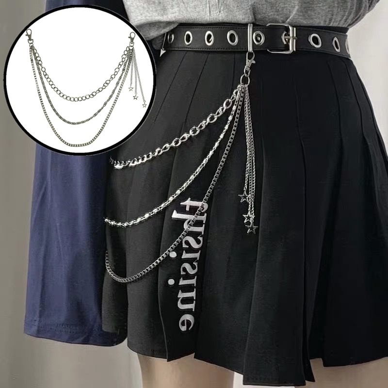 1Stck Sterne Schlauch Kette Frauen Drei Schicht Straße Metall Hosen Schlüssel Kette Punk Hüfte-hüpfen Taille Ketten Gürtel für Hosen Jeans Gürtel