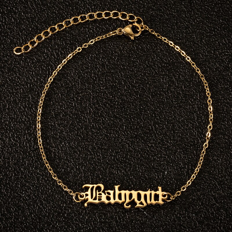 Trendy Sieraden Vrouwelijke Enkelbanden Gouden Ketting Baby Meisje Enkelband Babygirl Angel Oud Engels Brief Charm Enkelbanden Bff: JL013G
