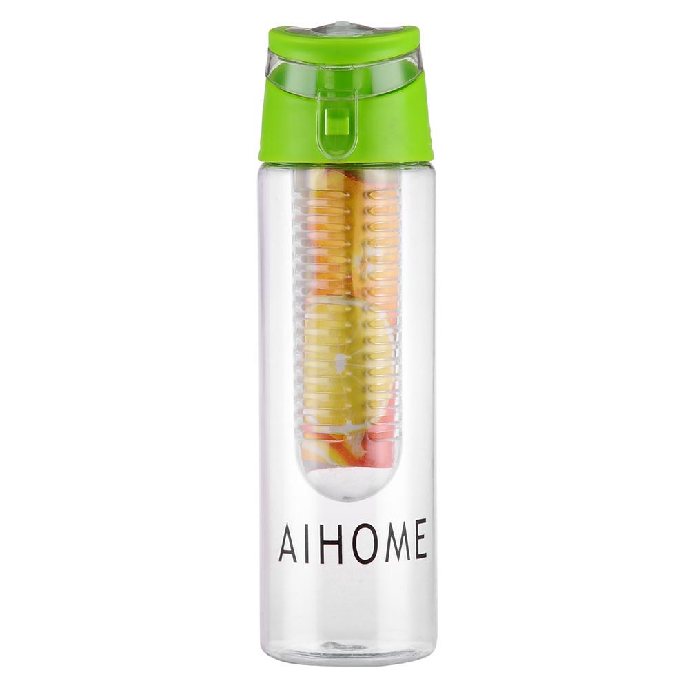 Obst Wasser Filter Flasche 800ML Sport Wasser Flasche Mit Abnehmbare Obst Sieb kippen-oben Deckel Für Fitness draussen Lager Radfahren: Grün
