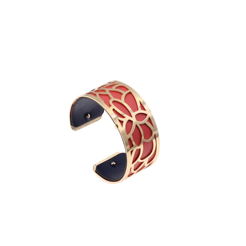 25mm Flower Reversible Interchangeable Leather Cuff Bracelet Bangles with Gold Color Manchette Femme Bracelet Jewelry for Women: WZ0518