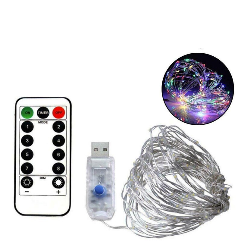 10M LED Copper Wire String Light USB Powered Remote Control 8 Modes Light String Fairy Lights Christmas Wedding Party Decoration: color / 10M 100LED
