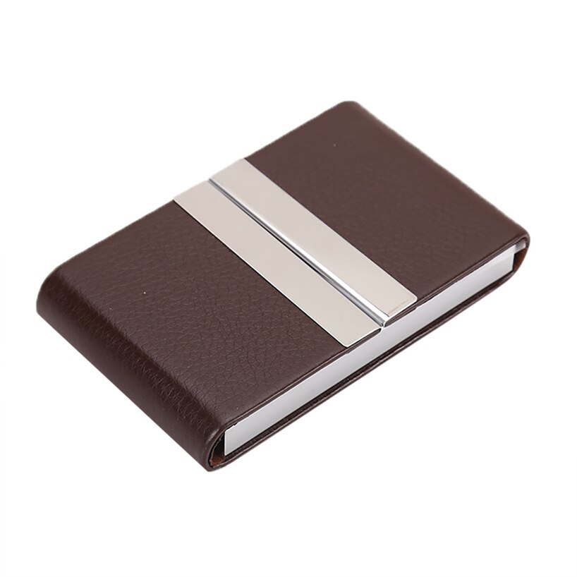 Funda abatible de Metal de cuero PU aeliciy funda de tarjeta de crédito de doble apertura caja de paquete mujeres hombres tarjeta de visita ID titular de la tarjeta Case0: BW