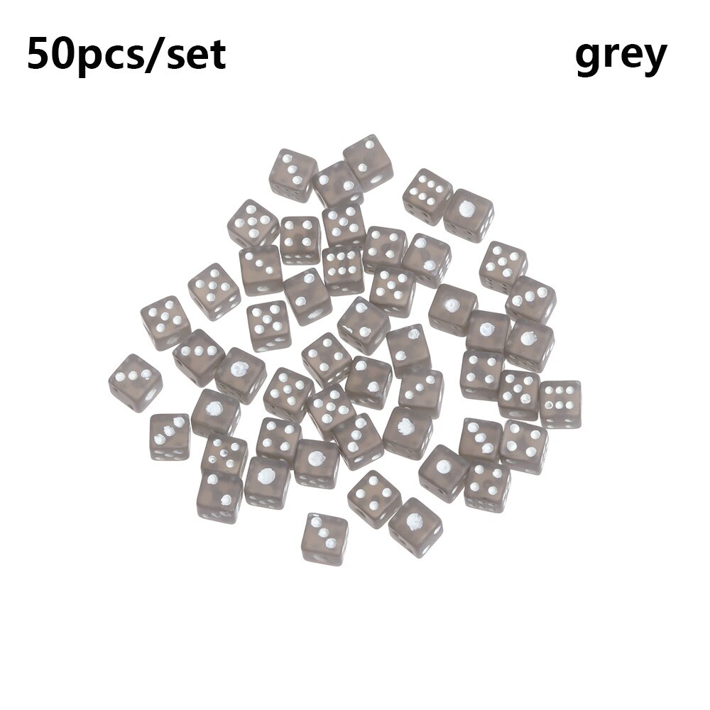 50 Stks/zak 6 Zijdig Draagbare Tafel Games Dobbelstenen 5Mm Acryl Ronde Hoek Board Game Dice Party Game Kubussen Digitale dices 7 Kleuren: Light Grey