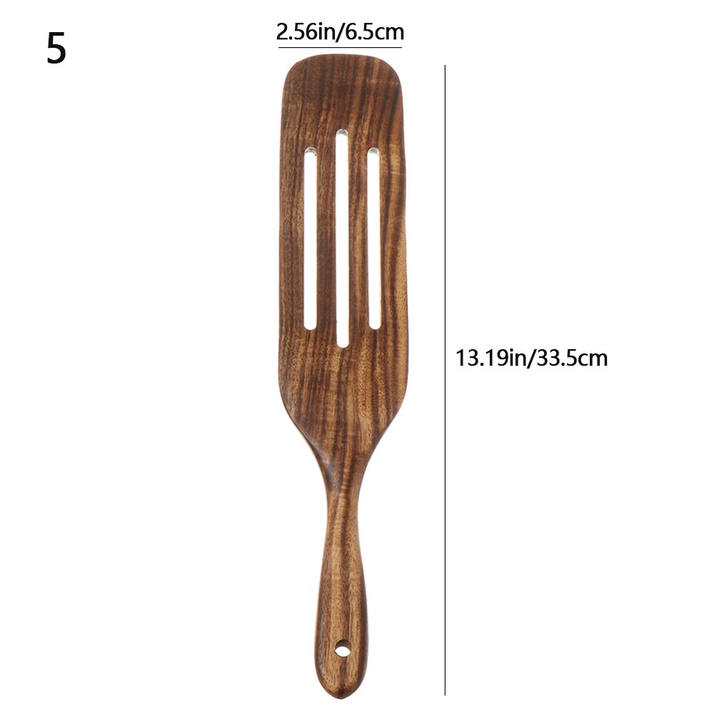 Wooden Spurtles Set Slotted spatula Ladle colander for Stirring Mixing Serving Natural Teak Kitchen Cooking Utensil: 5