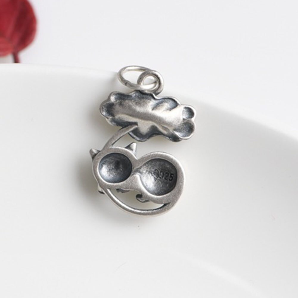 Balmora 925 Sterling Zilver Leuke 3D Lotusblad Kat Hanger Voor Vrouwen Mannen Vintage Slaap Animal Hanger Sieraden Zonder keten