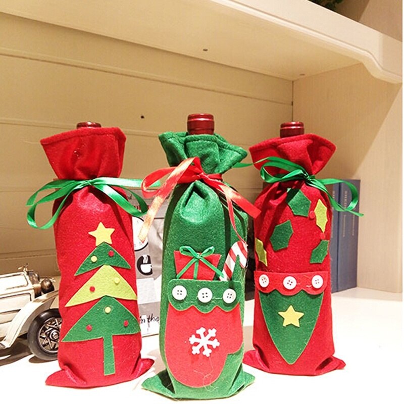 Jul vinflaske dæktaske taske julemiddagsfest xmas borddekorationsforsyninger