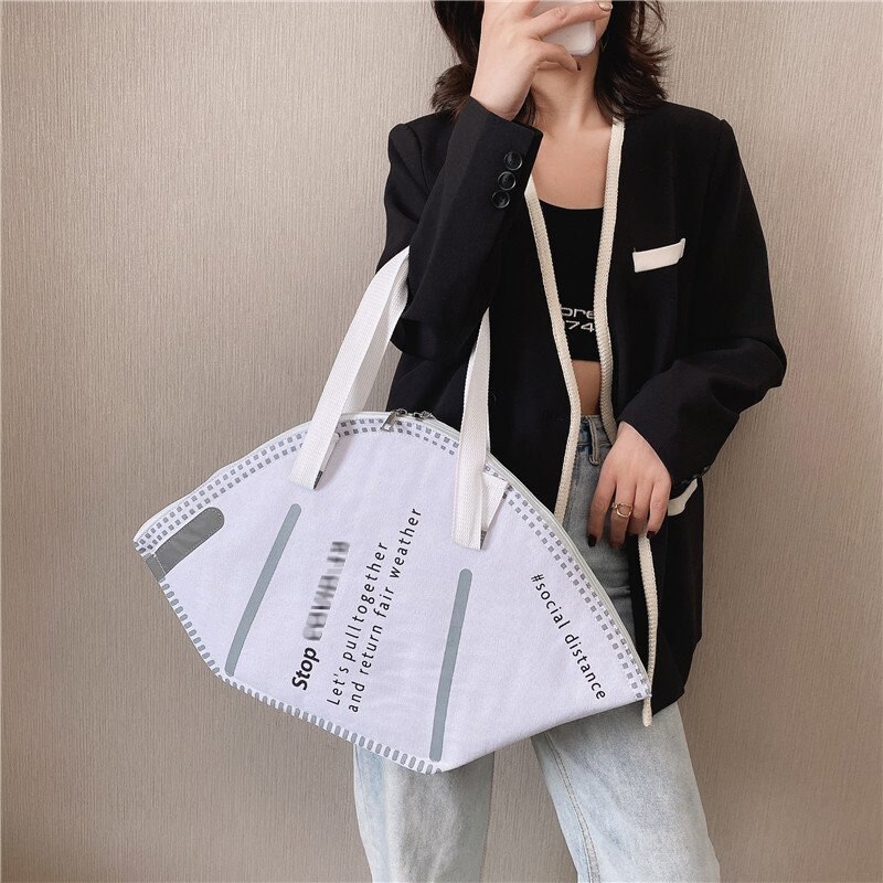 Face Mask Shape Women's Shoulder Bag Large Capacity Canvas Tote Bags Environmental Female Handbag