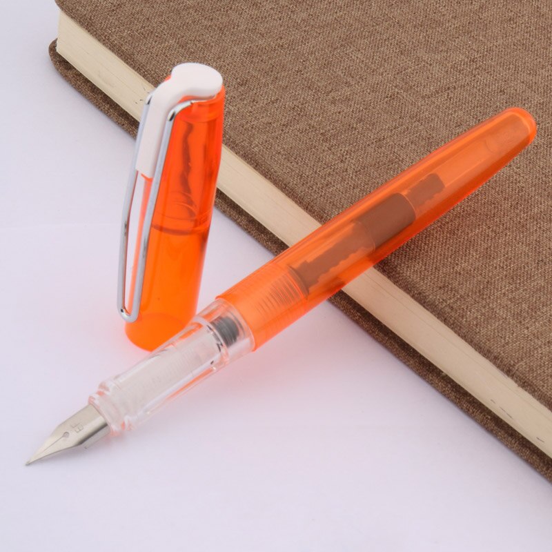 1 pc asas escritório cor transparente roxo prata aço inoxidável nib caneta fonte: Transparent orange