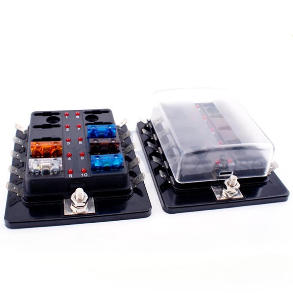 10 Way Standard Blade LED Fuse Box Holder With Failure Light Car Marine For Car Auto Accessories Blade Fuse Box
