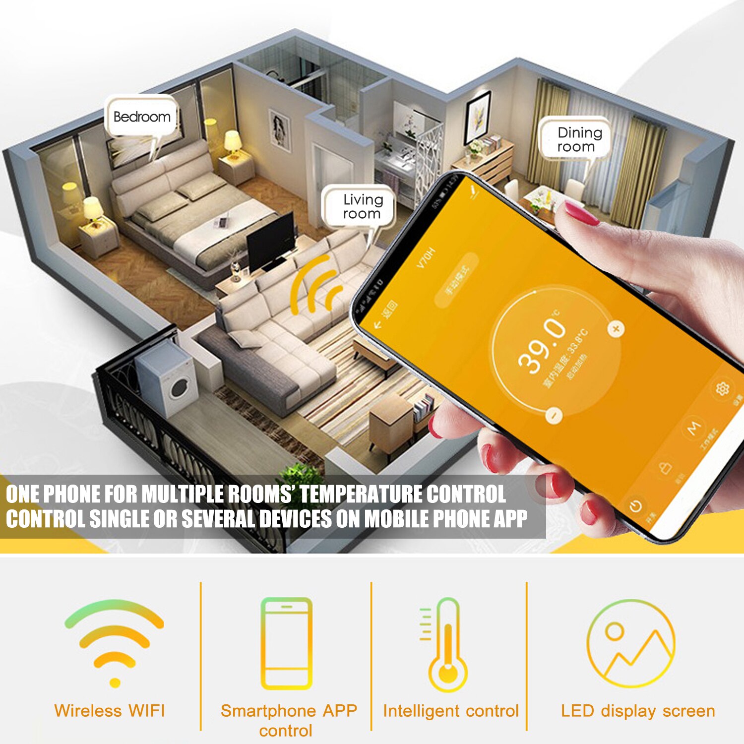 Smart Wifi Thermostat Programmable Water Heating Thermostat Temperature Controller LED Display Touchscreen Remote Control