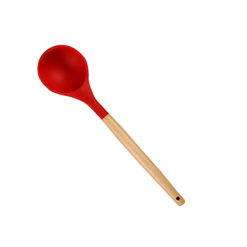 Cuchara de silicona antiadherente para el hogar, utensilios de cocina resistentes al calor con mango de madera, cucharas para sopa, arroz, leche, utensilios para hornear: red