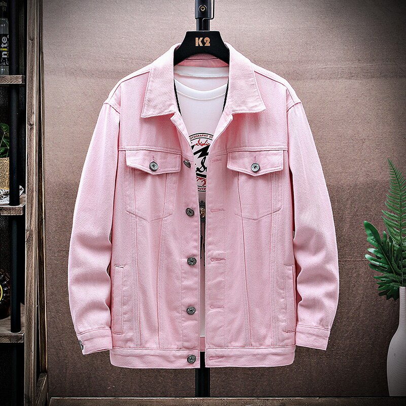 Chaqueta vaquera Rosa pura para hombre, Cazadora bomber de , prendas de vestir exteriores