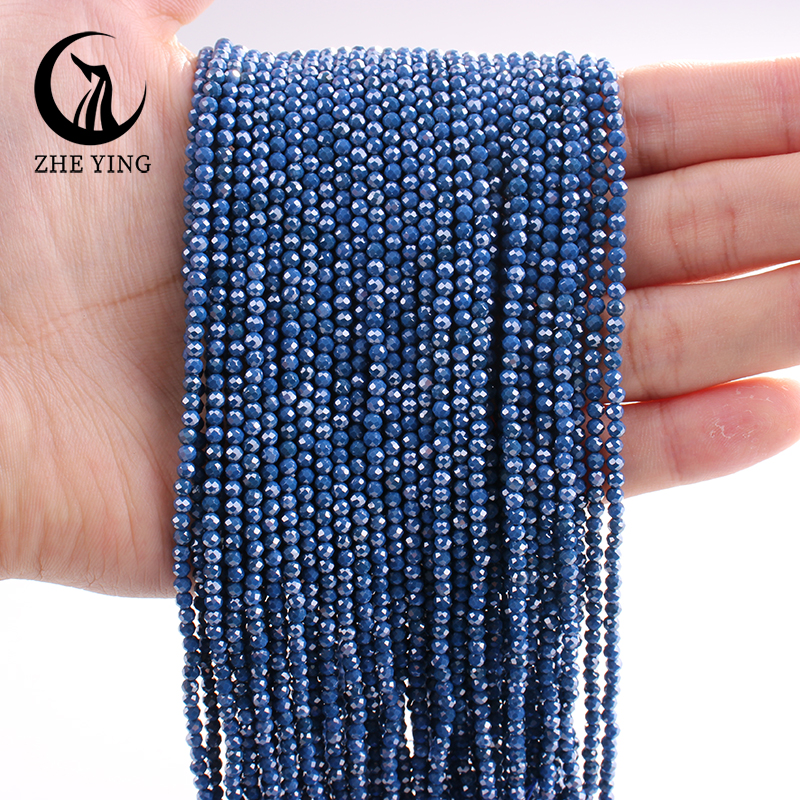 Zhe Ying 3mm Faceted Dark Blue Zircon Beads Small AAA Cubic Zirconia Beads for Bracelet Making DIY Jewelry Accessories